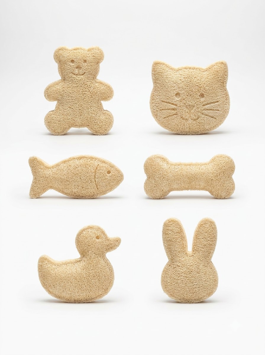 Natural loofah pet toys in animal shapes - edible digestible dental chew toys for dogs cats and small animals